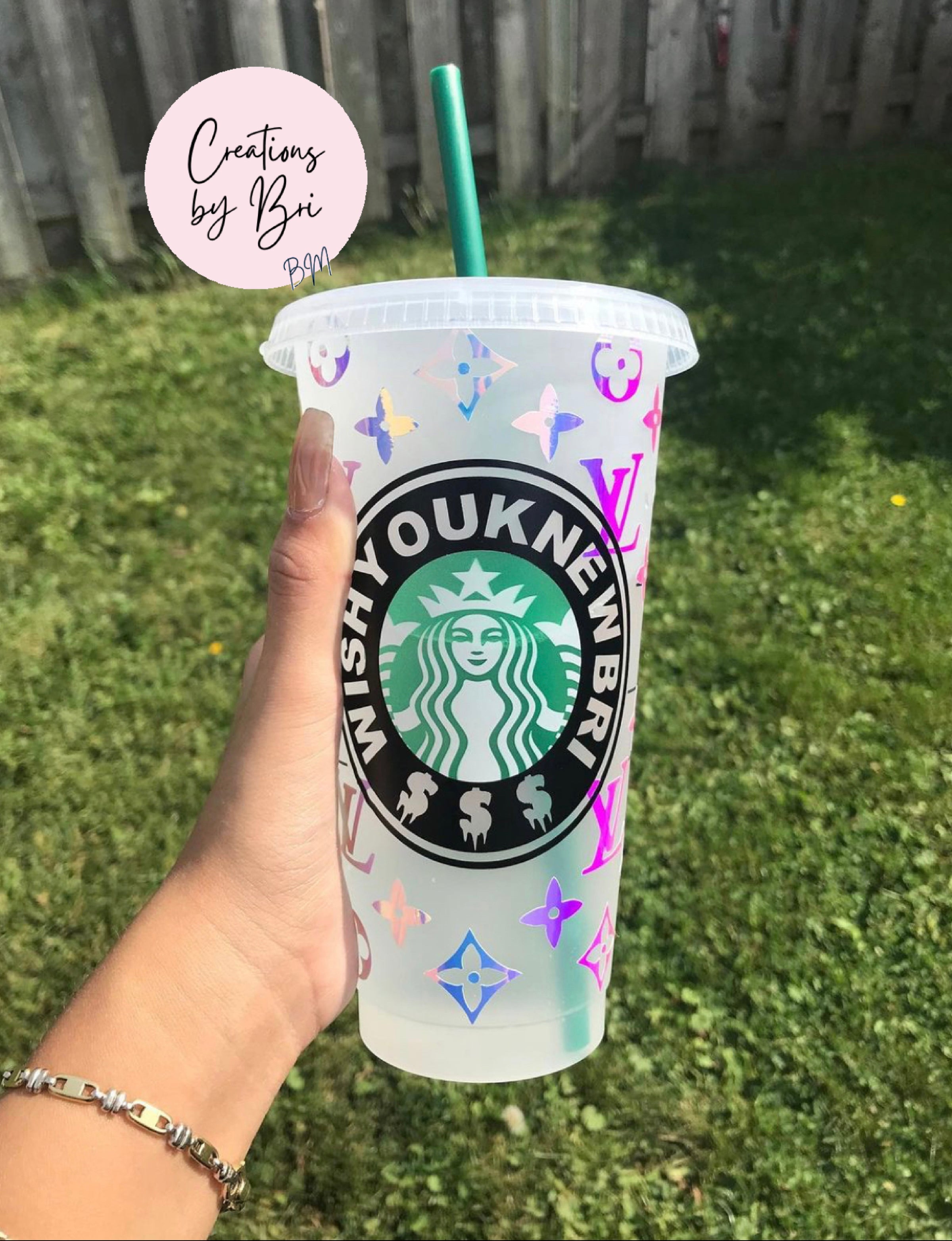 Rose Gold LV Inspired Starbucks Cup  Starbucks cup gift, Starbucks cup  art, Personalized starbucks cup